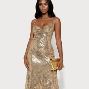 Fashion Nova Gold sequin Midi Dress